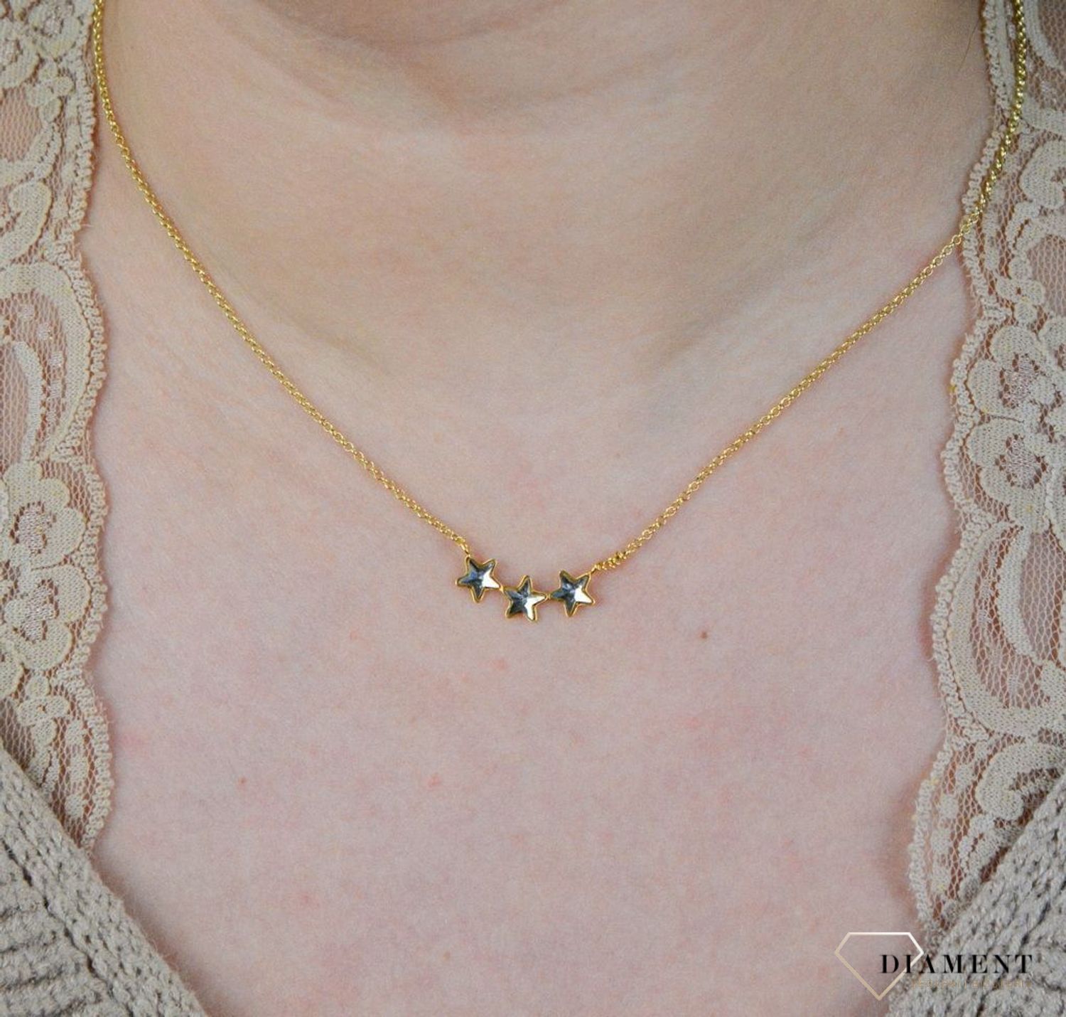 Srebrny naszyjnik  Trzy pozłacane gwiazdki  Swarovski Ceystals 925 NG281653C-L.jpg