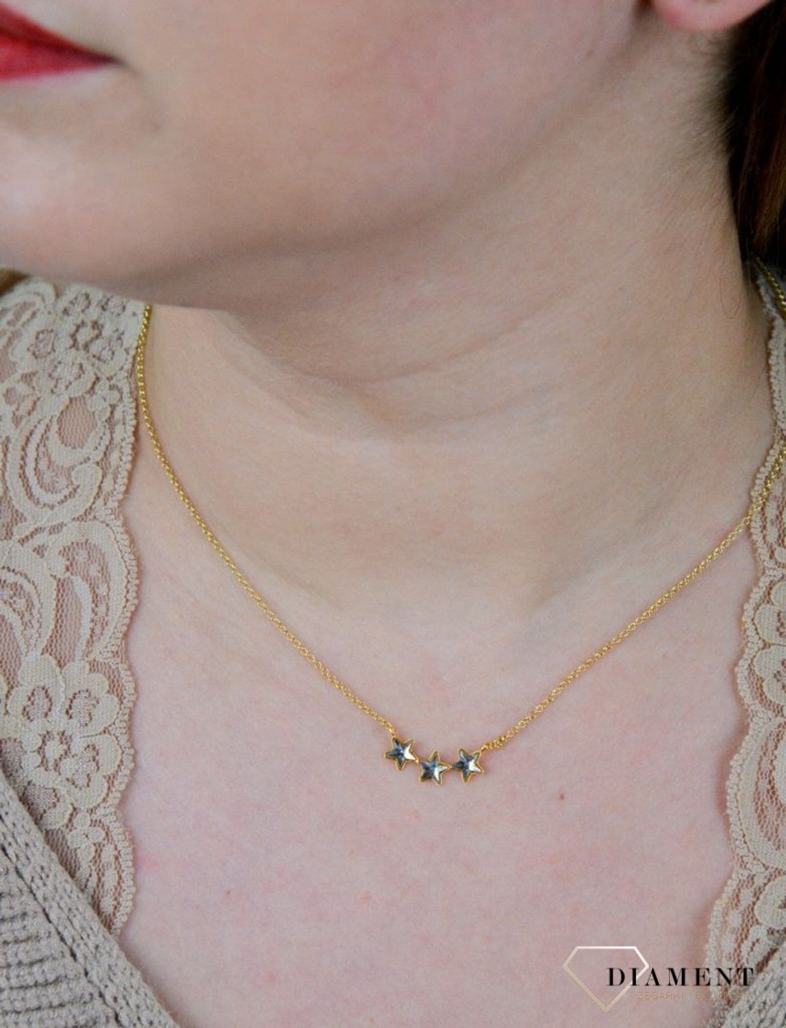 Srebrny naszyjnik  Trzy pozłacane gwiazdki  Swarovski Ceystals 925 NG281653C-L.jpg