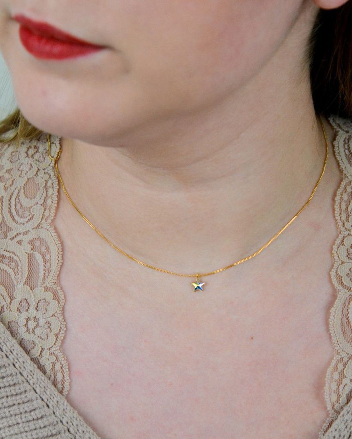 Srebrny naszyjnik  Pozłacana, opalizująca gwiazdka Swarovski Crystals 925 NG28165AB-S.jpeg