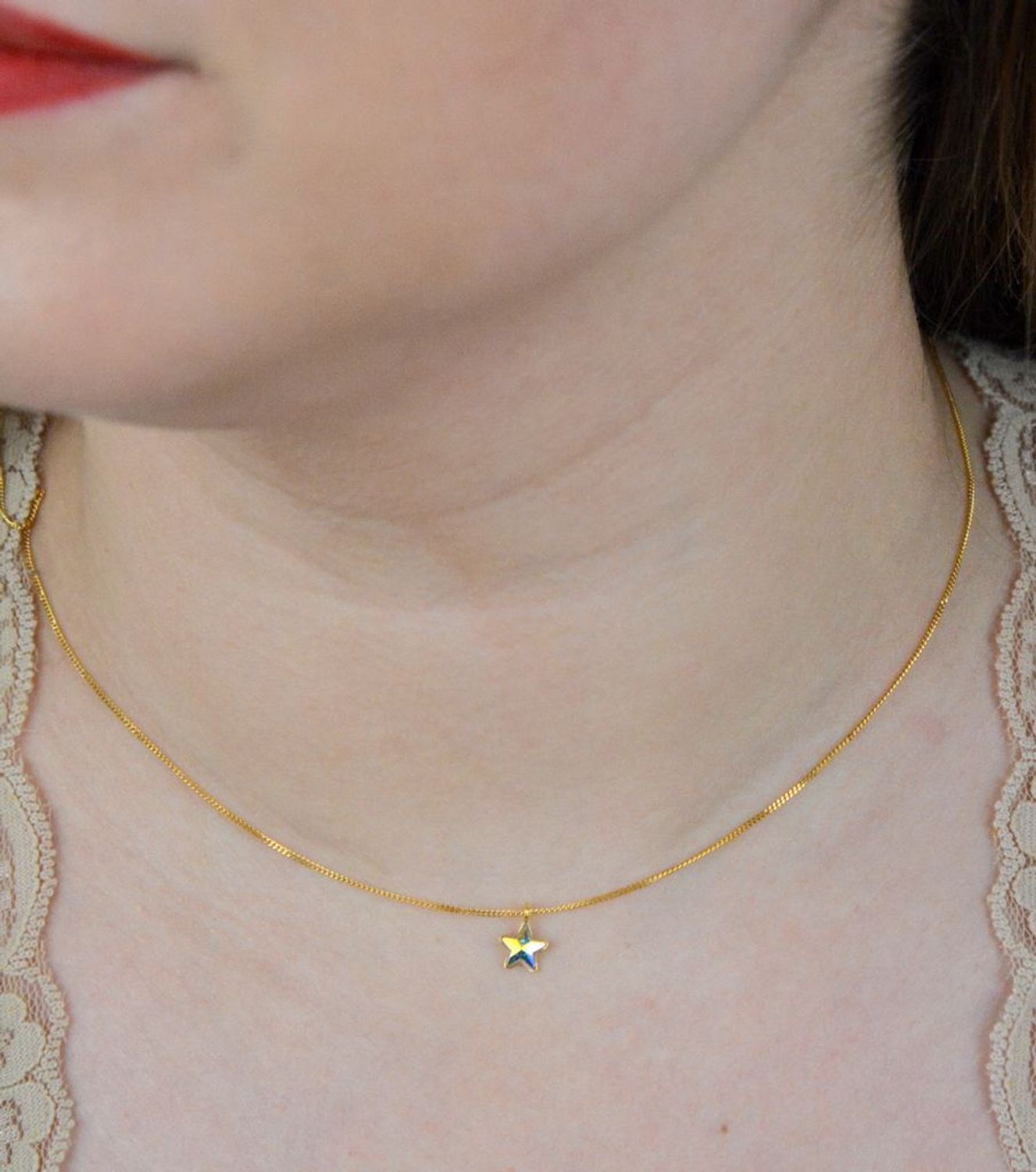 Srebrny naszyjnik  Pozłacana, opalizująca gwiazdka Swarovski Crystals 925 NG28165AB-S.jpeg