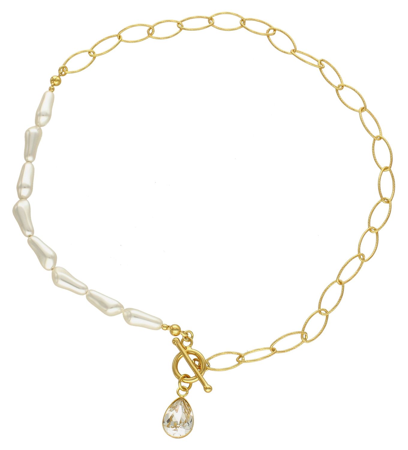 Srebrny naszyjnik Swarovski połączenie pereł ze złotem i kryształem Modne zapięcie NG43205844CW.jpg