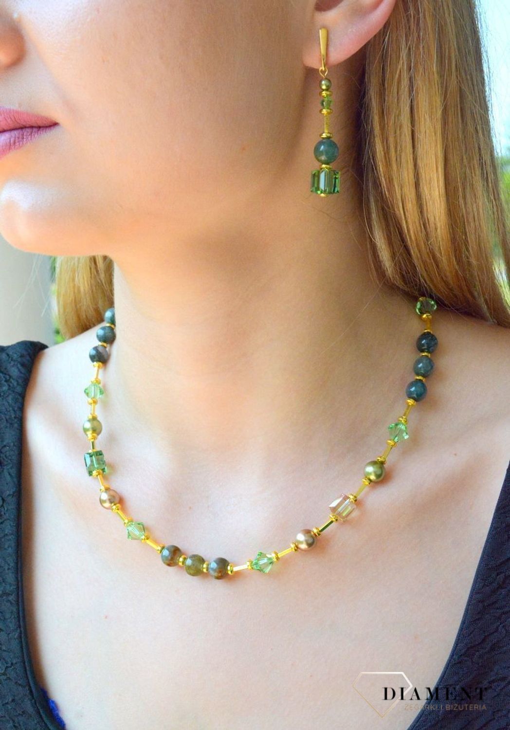 Naszyjnik damski pozłacany Swarovski z kryształkami, perłą i kamieniami naturalnymi NG56018IAER.jpg