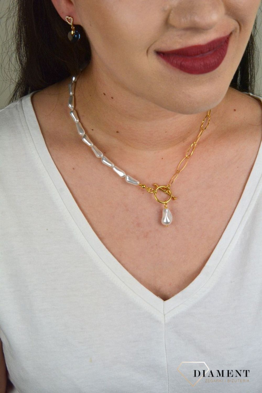 Naszyjnik Swarovski połączenie pereł ze złotem Modne zapięcie NG58435844W.jpg