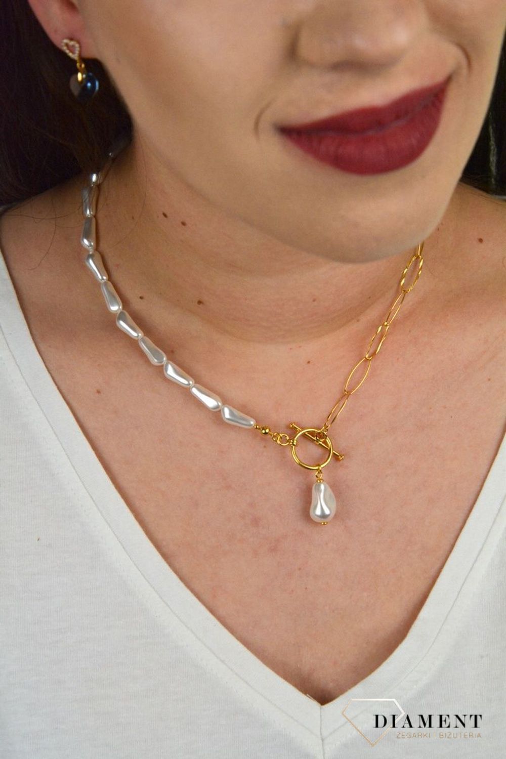 Naszyjnik Swarovski połączenie pereł ze złotem Modne zapięcie NG58435844W.jpg