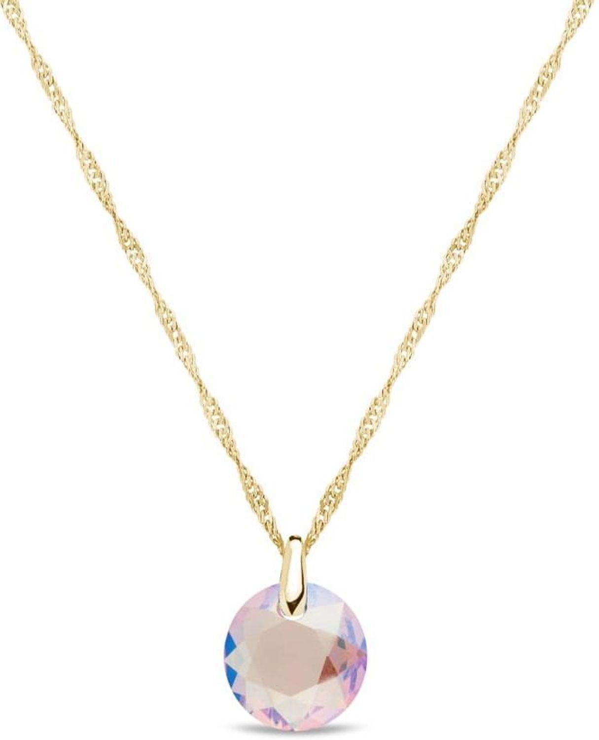 Naszyjnik Spark Macaron Light Rose Shimmer wykonany ze srebra próby 925 pokrywanego złotem, zdobiony kryształkiem w kolorze Light Rose Shimmer. Regulowany zapięcie na karabińczyk.1.jpg