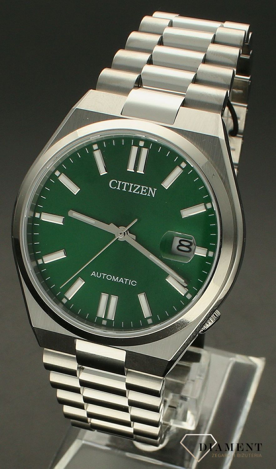 Zegarek męski Citizen Tsuyosa Green Automatic Classic Sapphire NJ0150-81X. Męski zegarek automatyczny. Zegarek męski automatyczny na bransolecie. Męski zegarek z zieloną tarczą. Zegarek męski Citizen z datownikiem. Zegarek męski automatyczny Ci.jpg