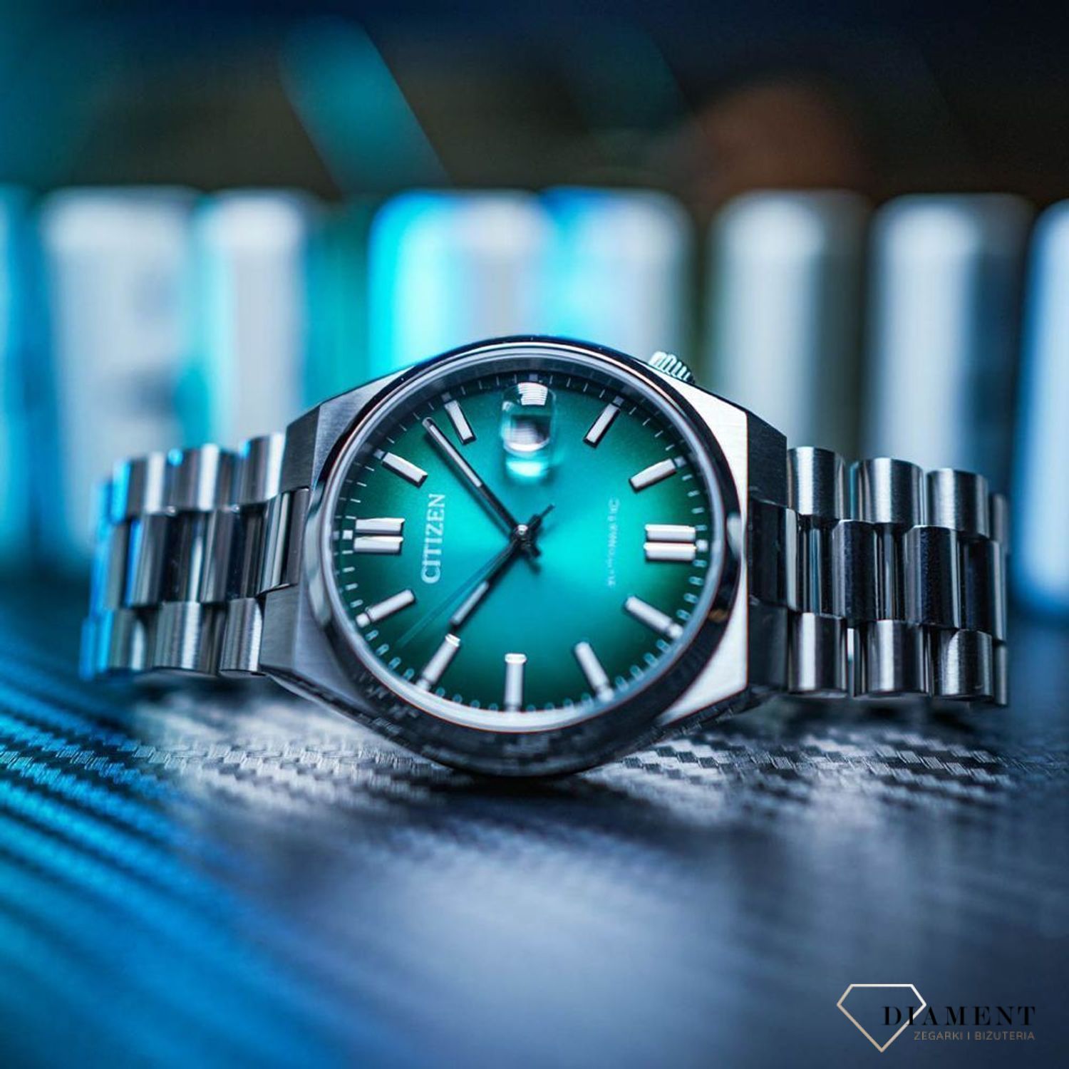 Zegarek męski Citizen Tsuyosa Blue Gradient Automatic Classic Sapphire NJ0151-88X. Męski zegarek automatyczny. Zegarek męski automatyczny na bransolecie. Męski zegarek z tarczą w kolorze Tiffany Blue. Zegarek męski z niebieską tarczą..jpg