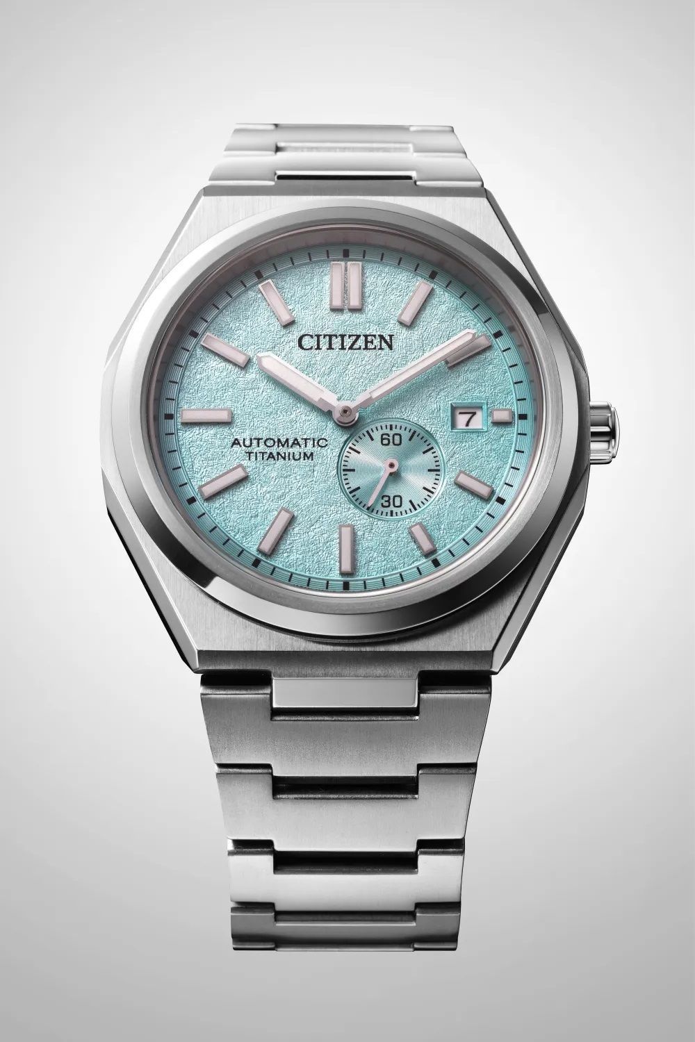 Zegarek męski Citizen Mechanical Small Second NJ0180-80M. Zegarek na bransolecie. Zegarek męski automatyczny. Zegarek męski tytanowy Citizen. Męski zegarek Citizen z tarczą Tiffany Blue. Męski automatyczny Citizen na prezent (4).jpg