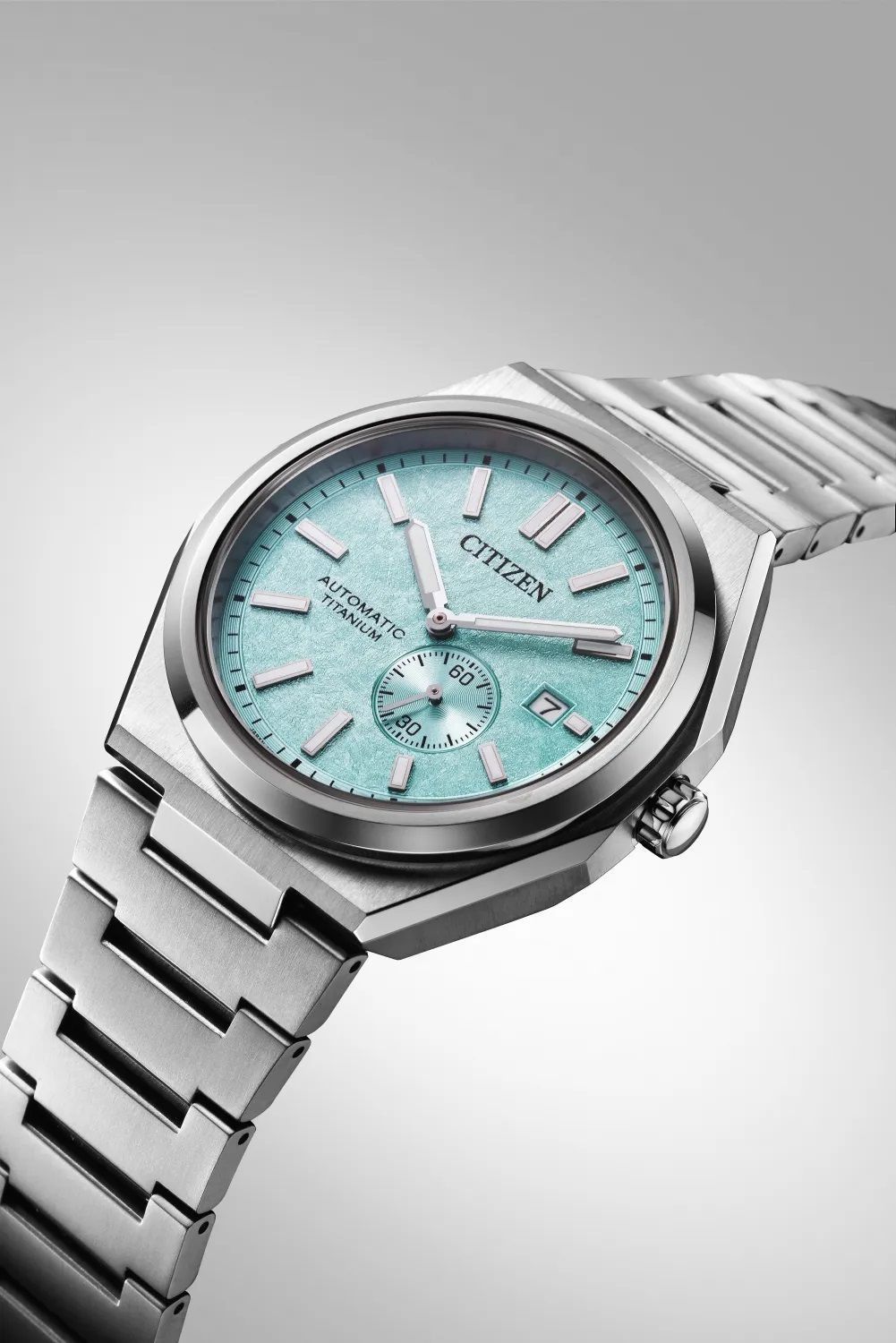 Zegarek męski Citizen Mechanical Small Second NJ0180-80M. Zegarek na bransolecie. Zegarek męski automatyczny. Zegarek męski tytanowy Citizen. Męski zegarek Citizen z tarczą Tiffany Blue. Męski automatyczny Citizen na prezent (4).jpg