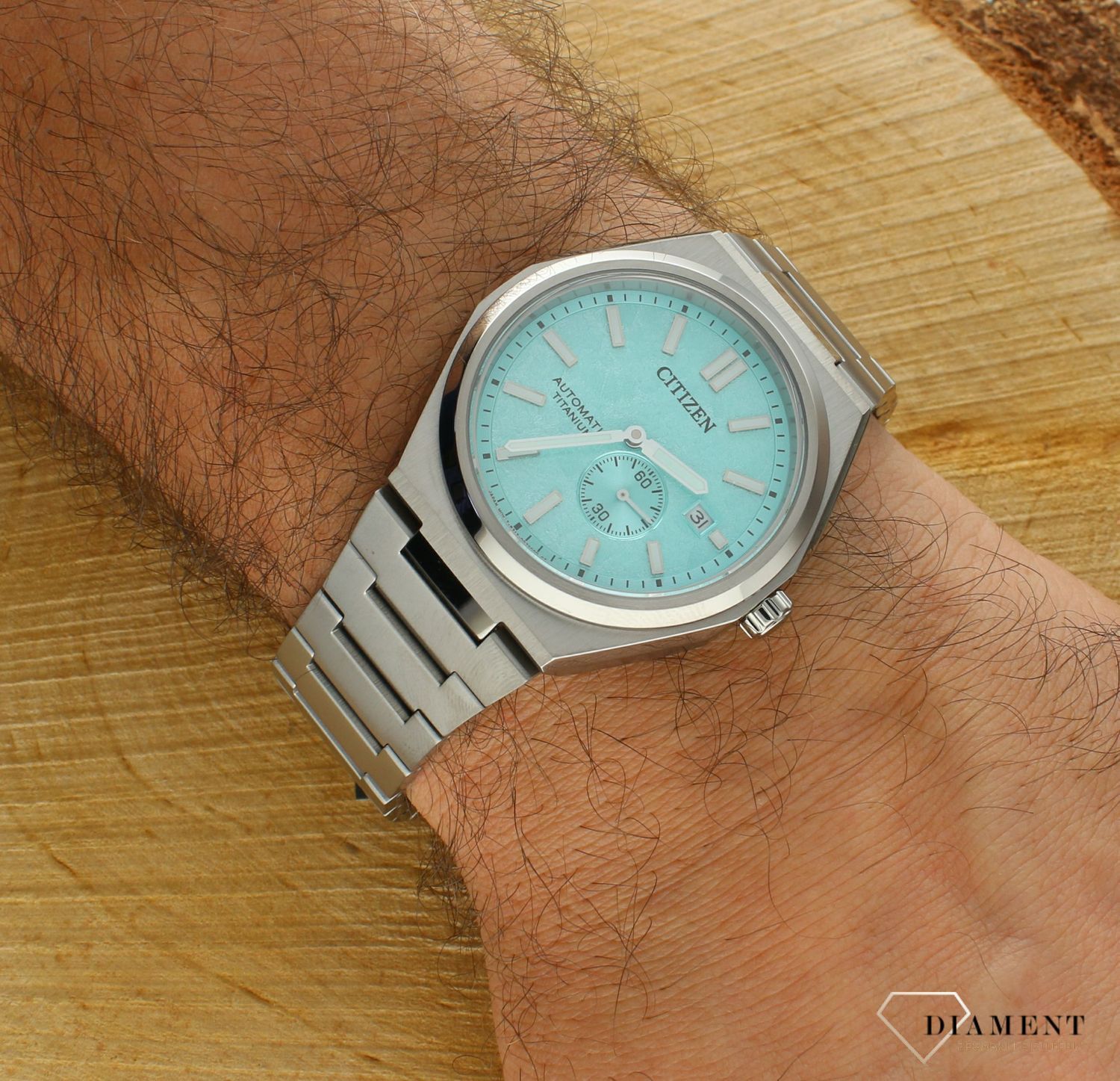 Zegarek męski Citizen Mechanical Small Second NJ0180-80M. Zegarek na bransolecie. Zegarek męski automatyczny. Zegarek męski tytanowy Citizen. Męski zegarek Citizen z tarczą Tiffany Blue. Męski automatyczny Citizen na prezent (4).jpg