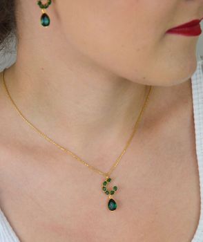 Naszyjnik pozłacany Spark Gamberi NKG4320EMEM wykonany ze srebra próby 925, zdobiony zielonymi cyrkoniami i ekskluzywnymi kryształami Emerald. Zapakowany w eleganckie pudełko. Gwarancja 2 lata (3).JPG