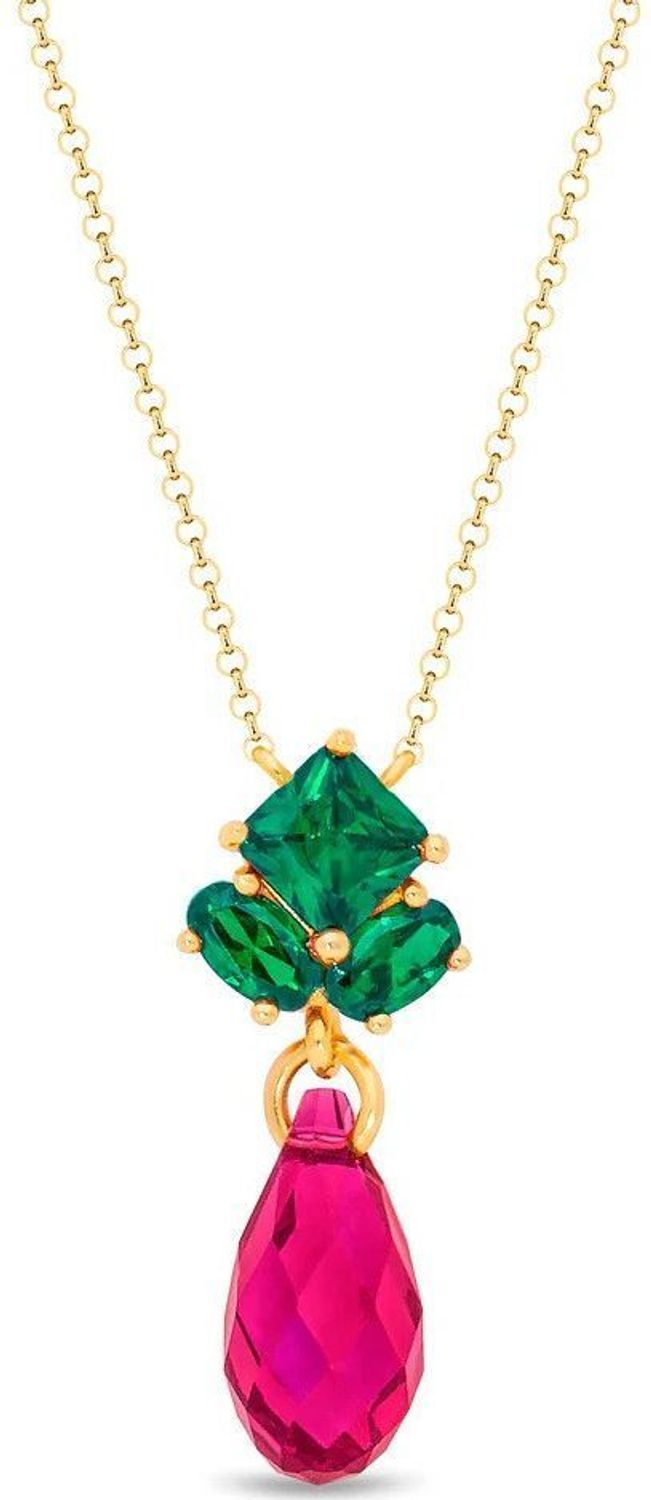 Naszyjnik SPARK NKG6010EMF wykonany z pozłacanego srebra 925, ozdobiony kryształkami ciemnej zieleni i fuksji. Regulowana długość 40–45 cm. Idealny na prezent!1.jpg