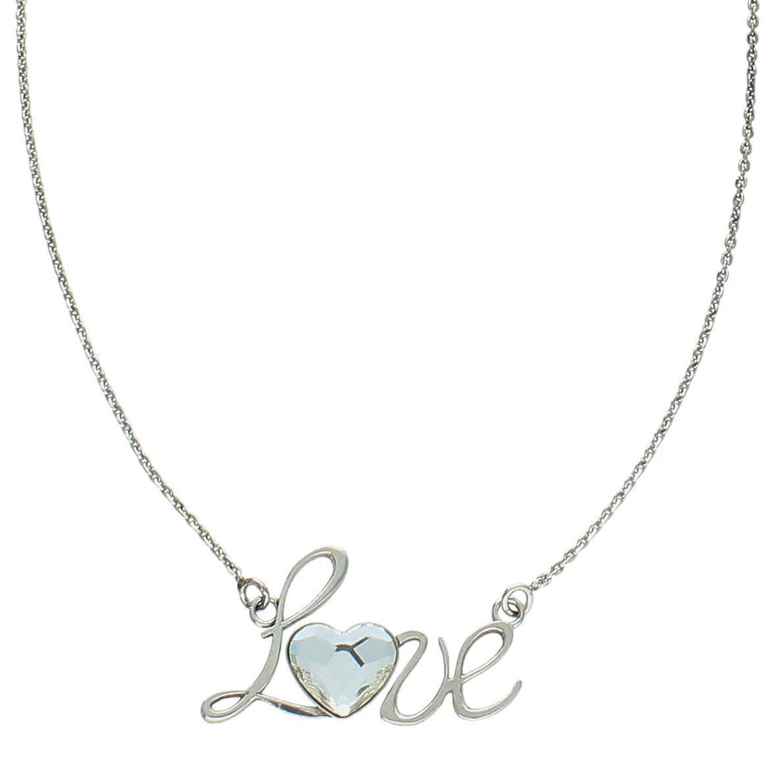 Naszyjnik damski srebrny 925 z napisem LOVE i kryształem Swarovski Elements, długość 42+5 cm. Romantyczna biżuteria idealna na prezent lub na co dzień1.jpg