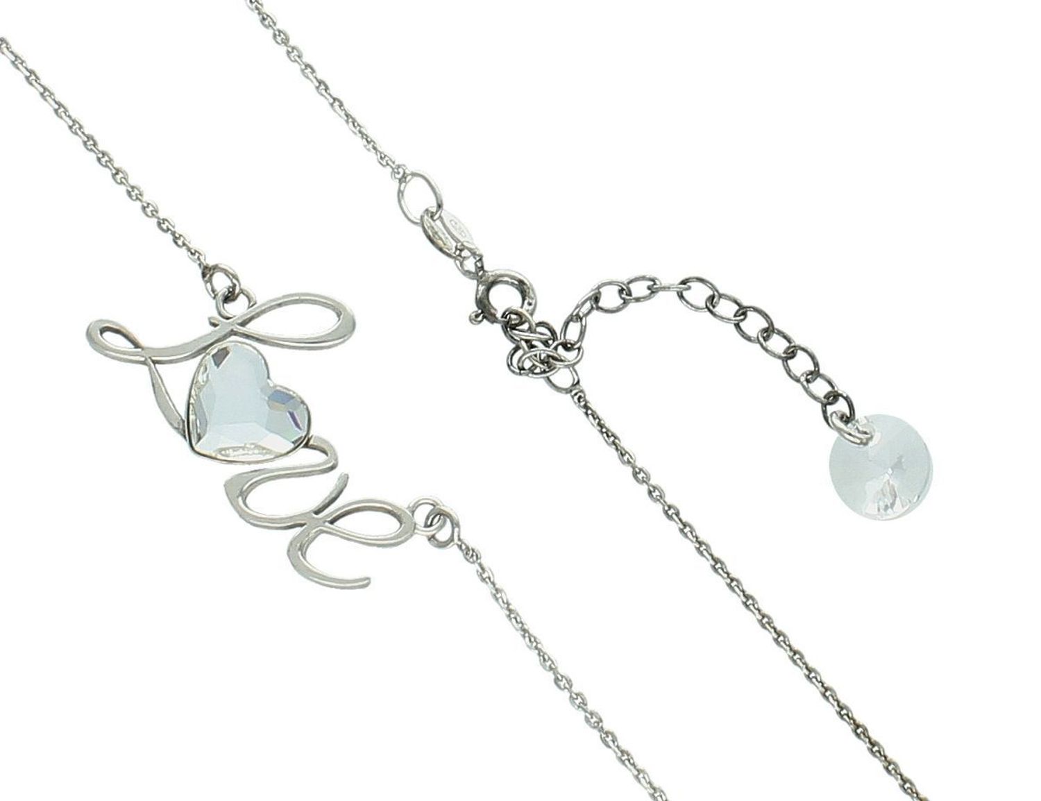 Naszyjnik damski srebrny 925 z napisem LOVE i kryształem Swarovski Elements, długość 42+5 cm. Romantyczna biżuteria idealna na prezent lub na co dzień1.jpg