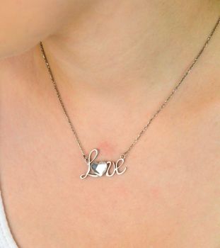 Naszyjnik damski srebrny 925 z napisem LOVE i kryształem Swarovski Elements, długość 42+5 cm. Romantyczna biżuteria idealna na prezent lub na co dzień (1).JPG