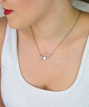 Naszyjnik damski srebrny 925 z napisem LOVE i kryształem Swarovski Elements, długość 42+5 cm. Romantyczna biżuteria idealna na prezent lub na co dzień (5).JPG