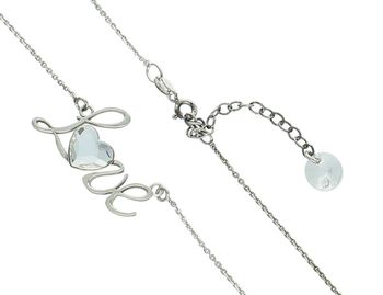 Naszyjnik damski srebrny 925 z napisem LOVE i kryształem Swarovski Elements, długość 42+5 cm. Romantyczna biżuteria idealna na prezent lub na co dzień2.jpg