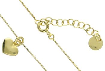 Naszyjnik srebrny pozłacany NM26796Z – łańcuszek kostka z serduszkiem 8x7 mm, próba 925 💖 zapięcie.jpg