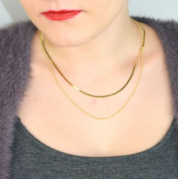 Stylowy naszyjnik damski srebrny pozłacany NM27658Z 💛 z podwójnym łańcuszkiem płaska tasiemka + ankier okrągły. Srebro próby 925, długość 41 cm + 3 cm, waga 5,10 g, zapięcie karabińczyk. Elegancka biżuteria dla kobiet! (1 (4).JPG