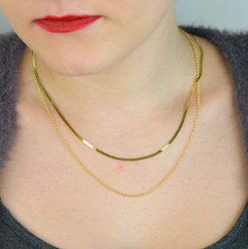 Stylowy naszyjnik damski srebrny pozłacany NM27658Z 💛 z podwójnym łańcuszkiem płaska tasiemka + ankier okrągły. Srebro próby 925, długość 41 cm + 3 cm, waga 5,10 g, zapięcie karabińczyk. Elegancka biżuteria dla kobiet! (1 (5).JPG