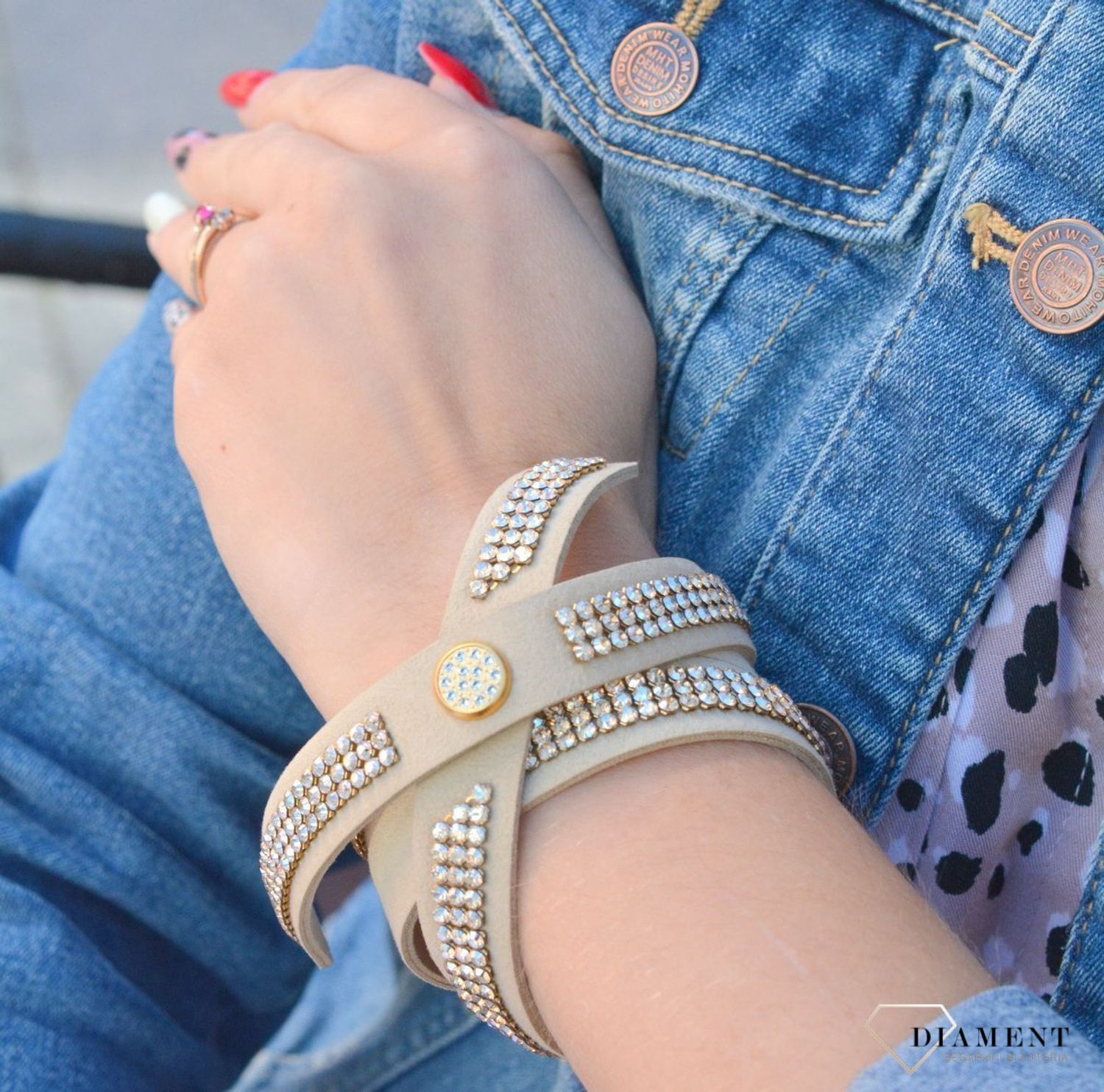 Naszyjnik choker Swarovski z kryształkami w kolorze Braid Beige NMESH3BEGS.jpg