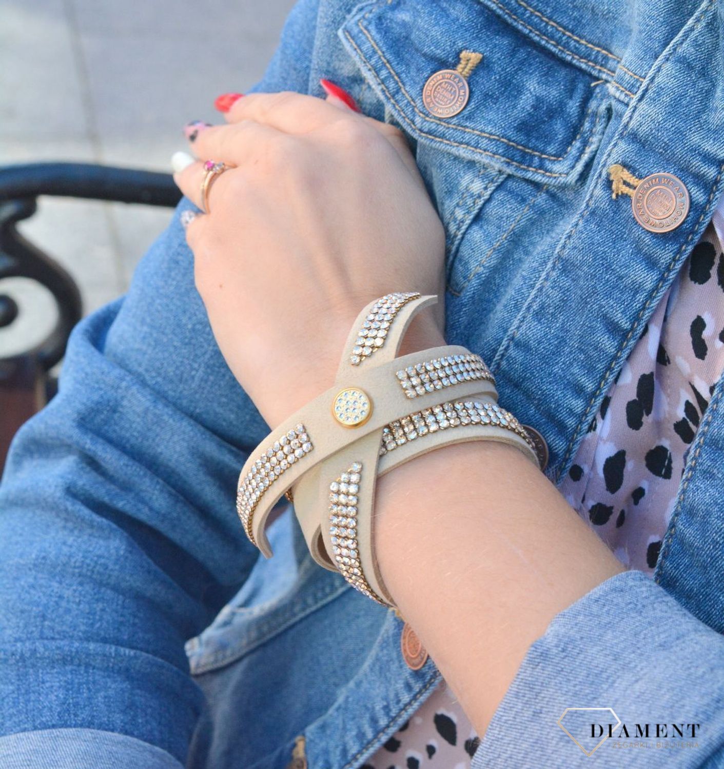 Naszyjnik choker Swarovski z kryształkami w kolorze Braid Beige NMESH3BEGS.jpg