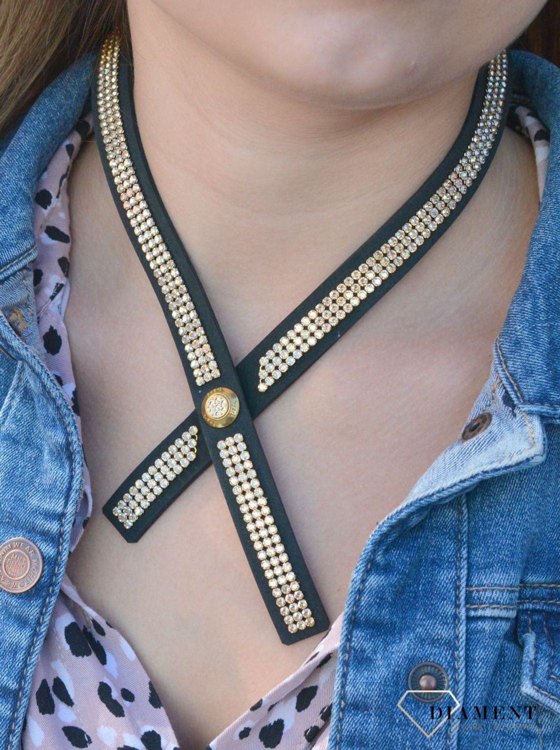 Naszyjnik choker Swarovski z kryształkami w kolorze Braid Golden Shadow NMESH3CZGS.jpg