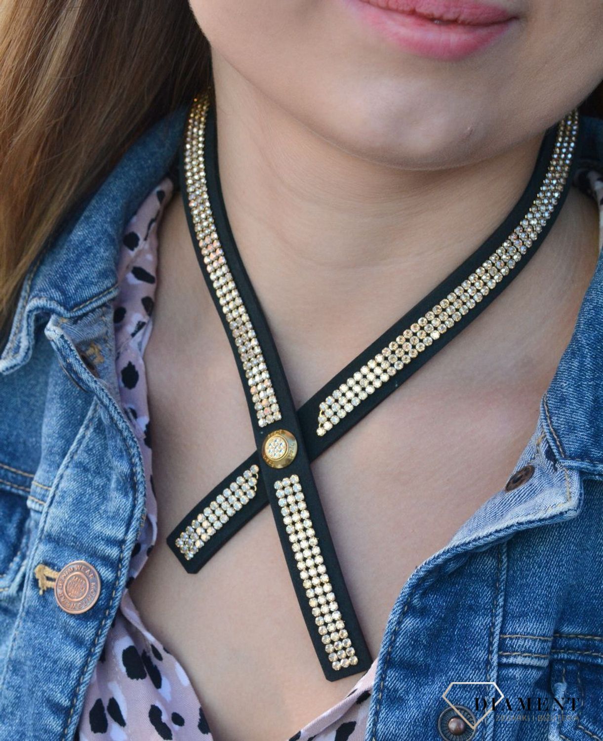 Naszyjnik choker Swarovski z kryształkami w kolorze Braid Golden Shadow NMESH3CZGS.jpg