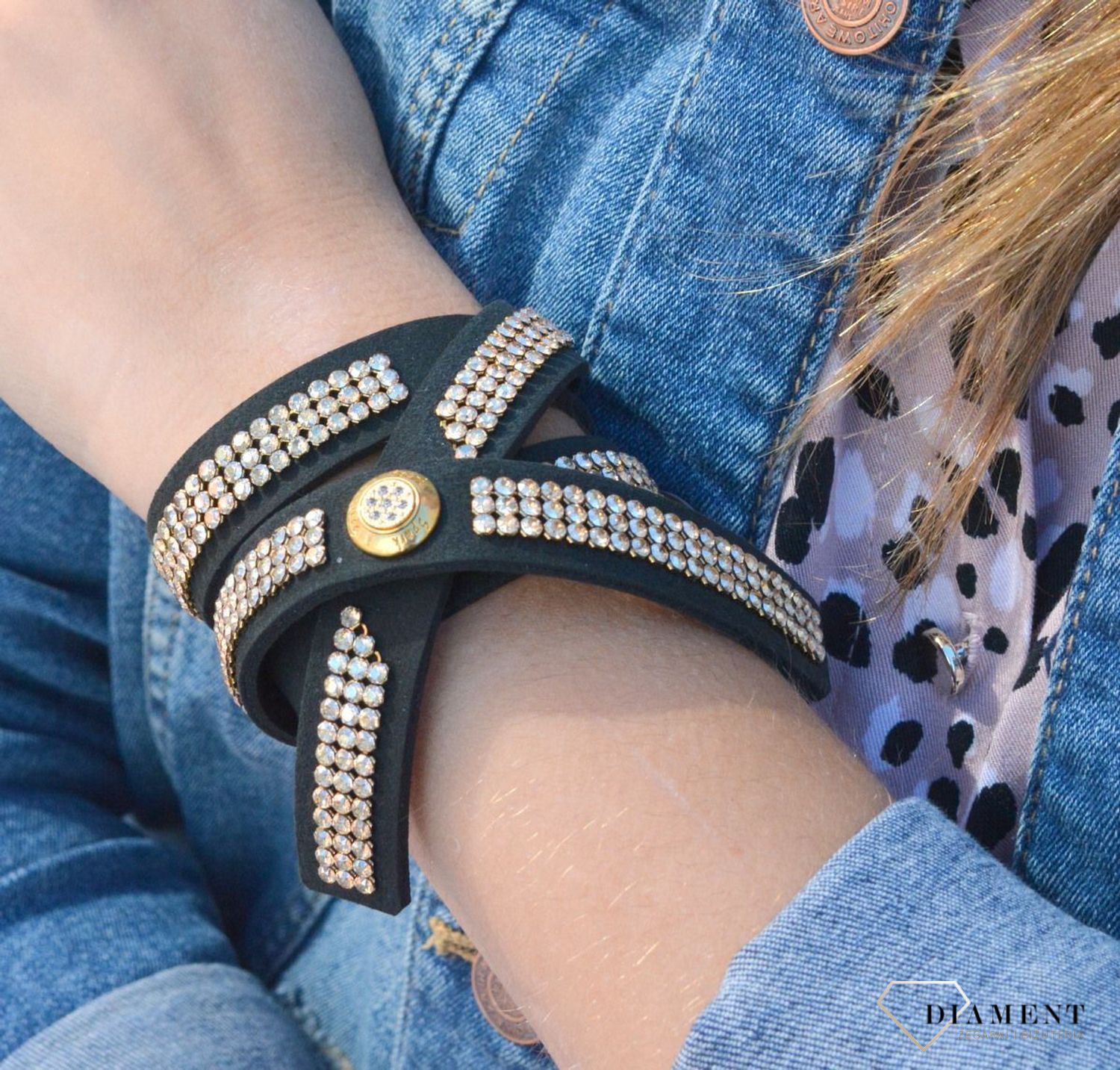 Naszyjnik choker Swarovski z kryształkami w kolorze Braid Golden Shadow NMESH3CZGS.jpg