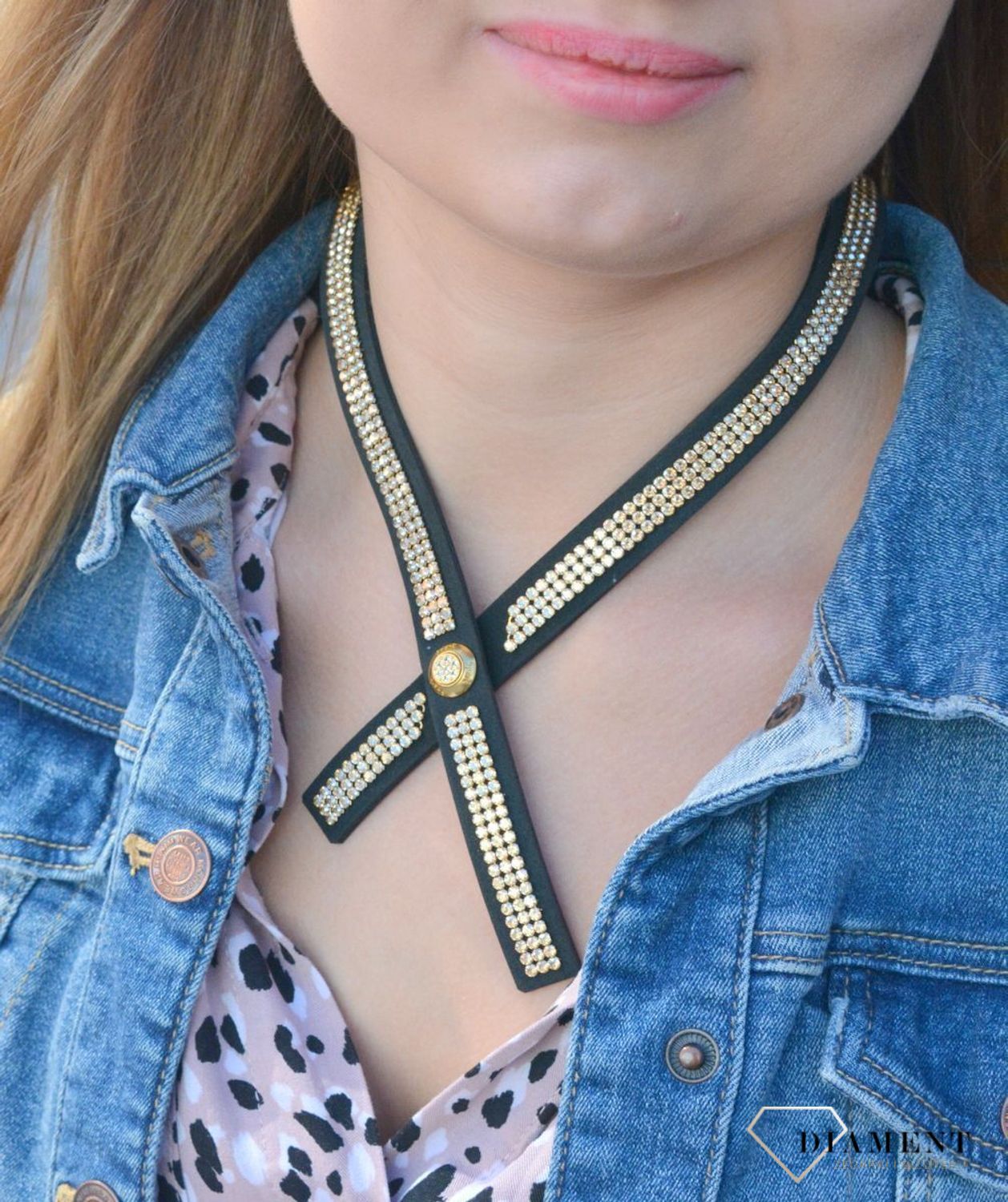 Naszyjnik choker Swarovski z kryształkami w kolorze Braid Golden Shadow NMESH3CZGS.jpg