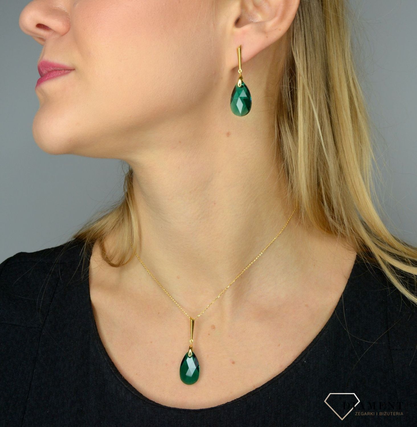 Naszyjnik pokryty złotem Swarovski zielony kryształ. Naszyjnik srebrny 'Bogata kobieta' prezent dla mamy..jpg