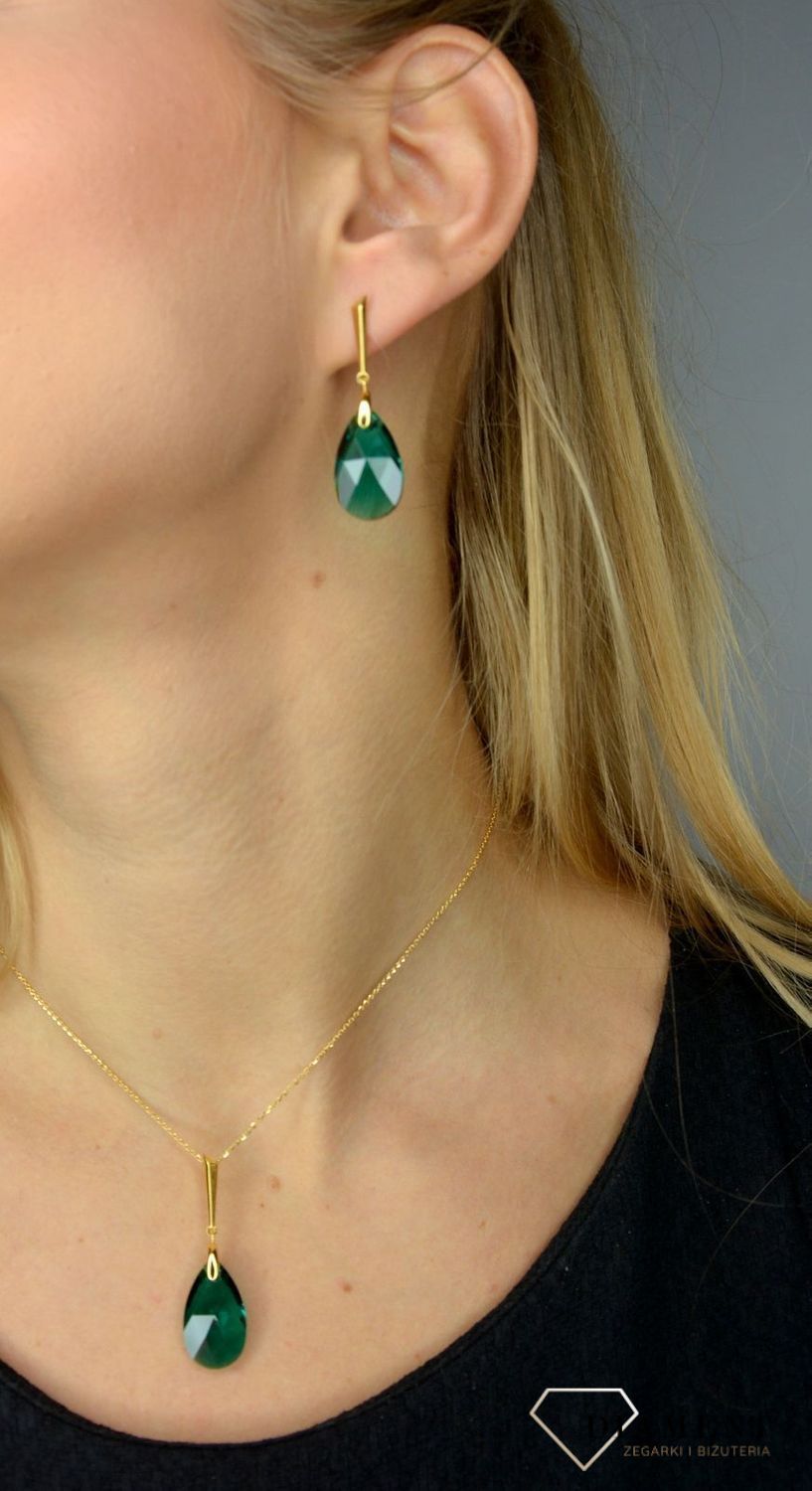 Naszyjnik pokryty złotem Swarovski zielony kryształ. Naszyjnik srebrny 'Bogata kobieta' prezent dla mamy..jpg