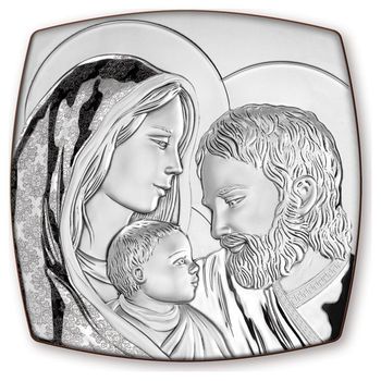Obrazek srebrny przedstawiający Świętą Rodzinę to idealny prezent dla bliskich z okazji ważnych uroczystości w życiu takich jak np. ślub dla młodej pary..jpg