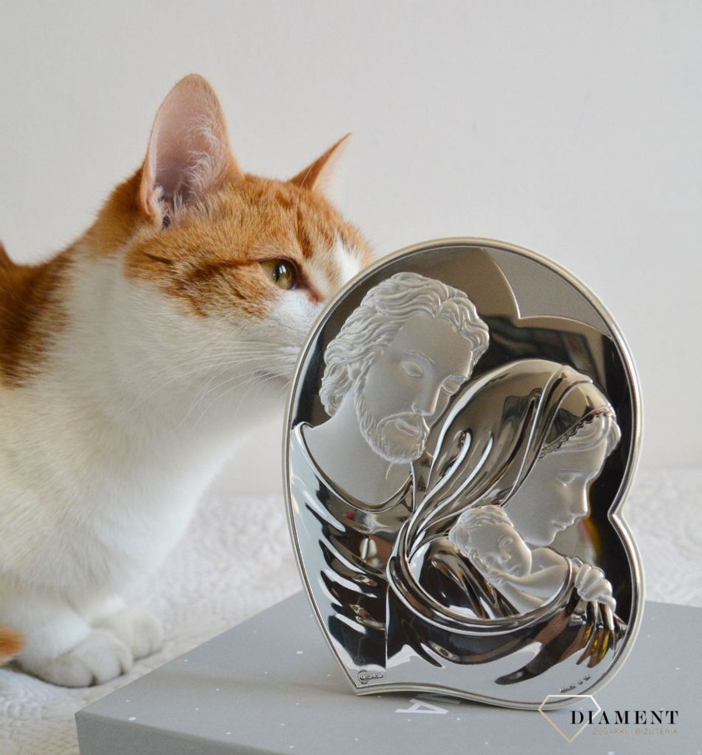 Srebrny obrazek z wizerunkiem Świętej Rodziny serce NO472014. Srebrny obrazek w kształcie serca ukazujący Świętą Rodzinę to niezwykle piękny drobiazg (4).JPG