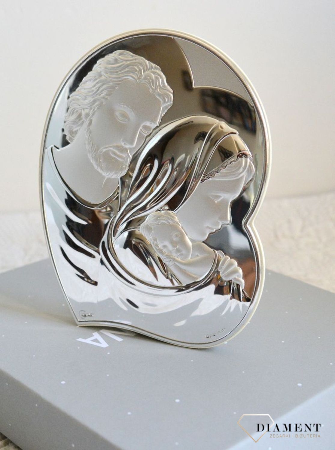 Srebrny obrazek z wizerunkiem Świętej Rodziny serce NO472014. Srebrny obrazek w kształcie serca ukazujący Świętą Rodzinę to niezwykle piękny drobiazg (4).JPG