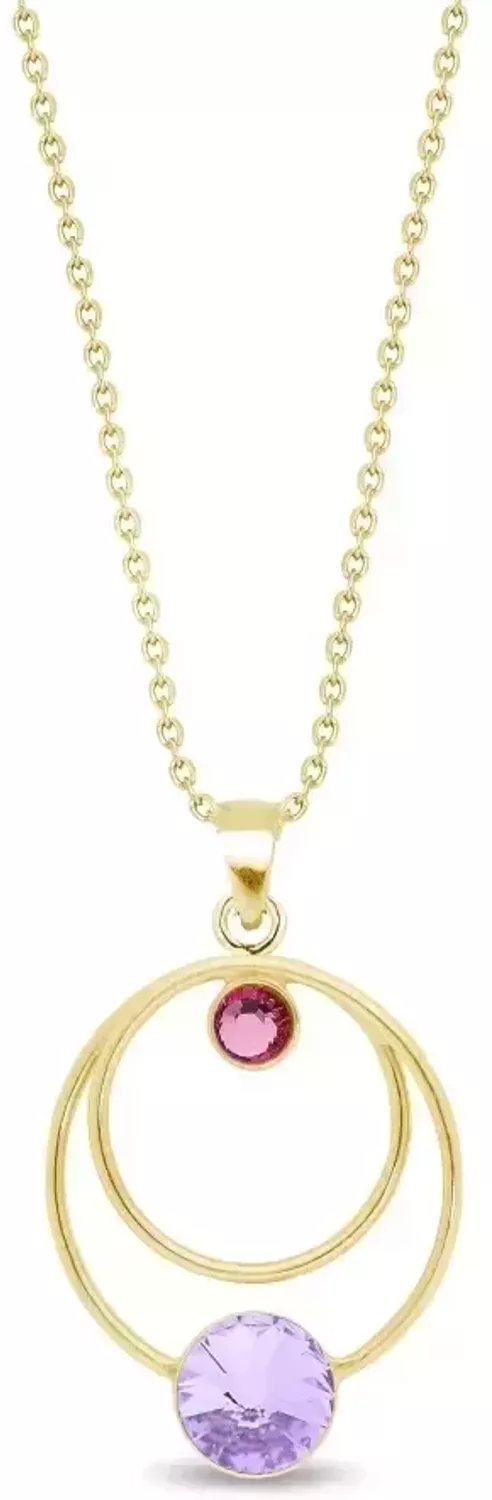Elegancki naszyjnik Cercles Gold NODG2088RV wykonany ze srebra pozłacanego próby 925, ozdobiony kryształami Swarovski w kolorach fioletowym i różowym. Długość 42 cm (38 cm + 6 cm przedłużki). 1.webp