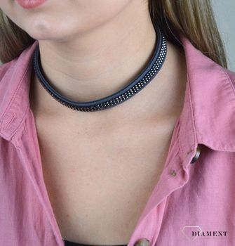 Naszyjnik choker Swarovski szara alcantara z kryształkami Hematite Jet NOMESH3HJ (1).JPG