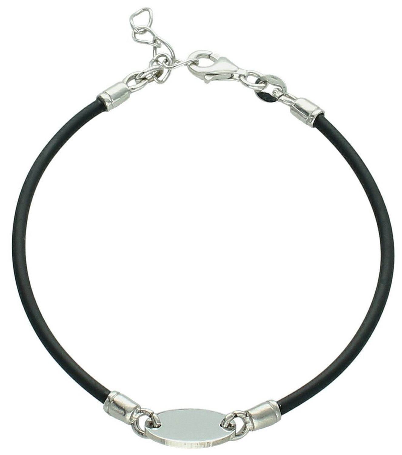 Bransoletka damska z kauczuku i srebra próby 925 z gładką owalną zawieszką (1,2 x 0,9 cm). Długość 17+2 cm, zapięcie na karabińczyk. Model NPBZ005117 – nowoczesna i lekka.1.jpg