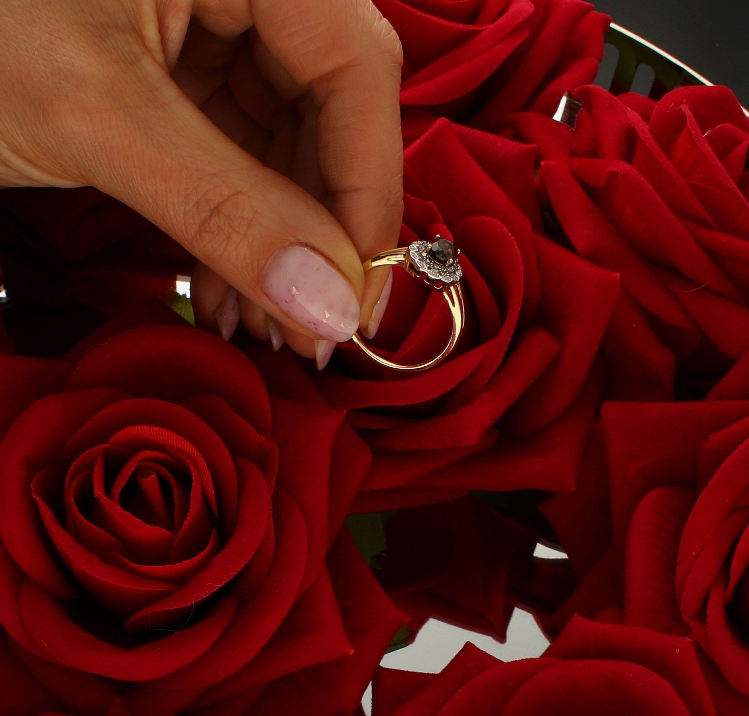 Pierścionek złoty markiza z Kwarcem Dymnym i Diamentami 585 rozmiar 17 (2).jpg