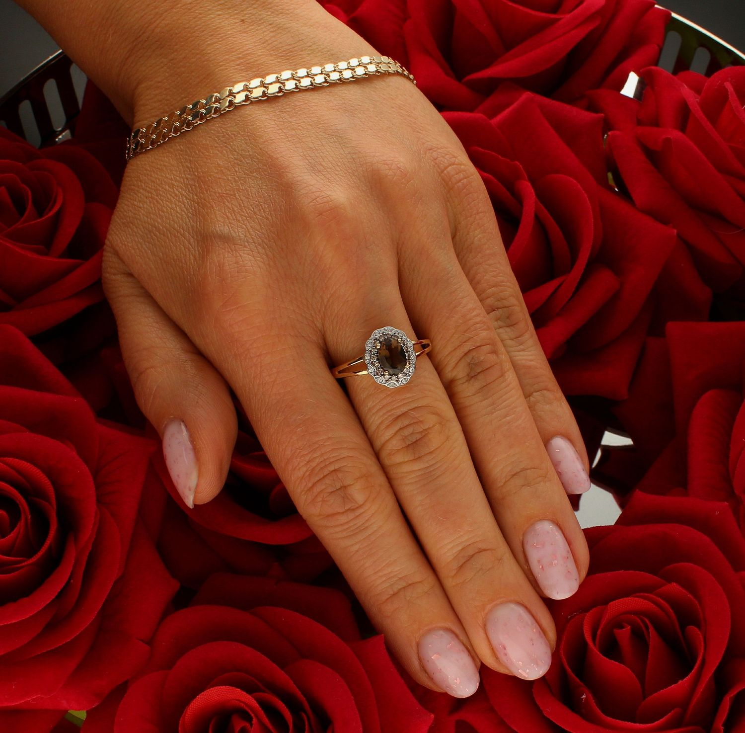 Pierścionek złoty markiza z Kwarcem Dymnym i Diamentami 585 rozmiar 17 (2).jpg