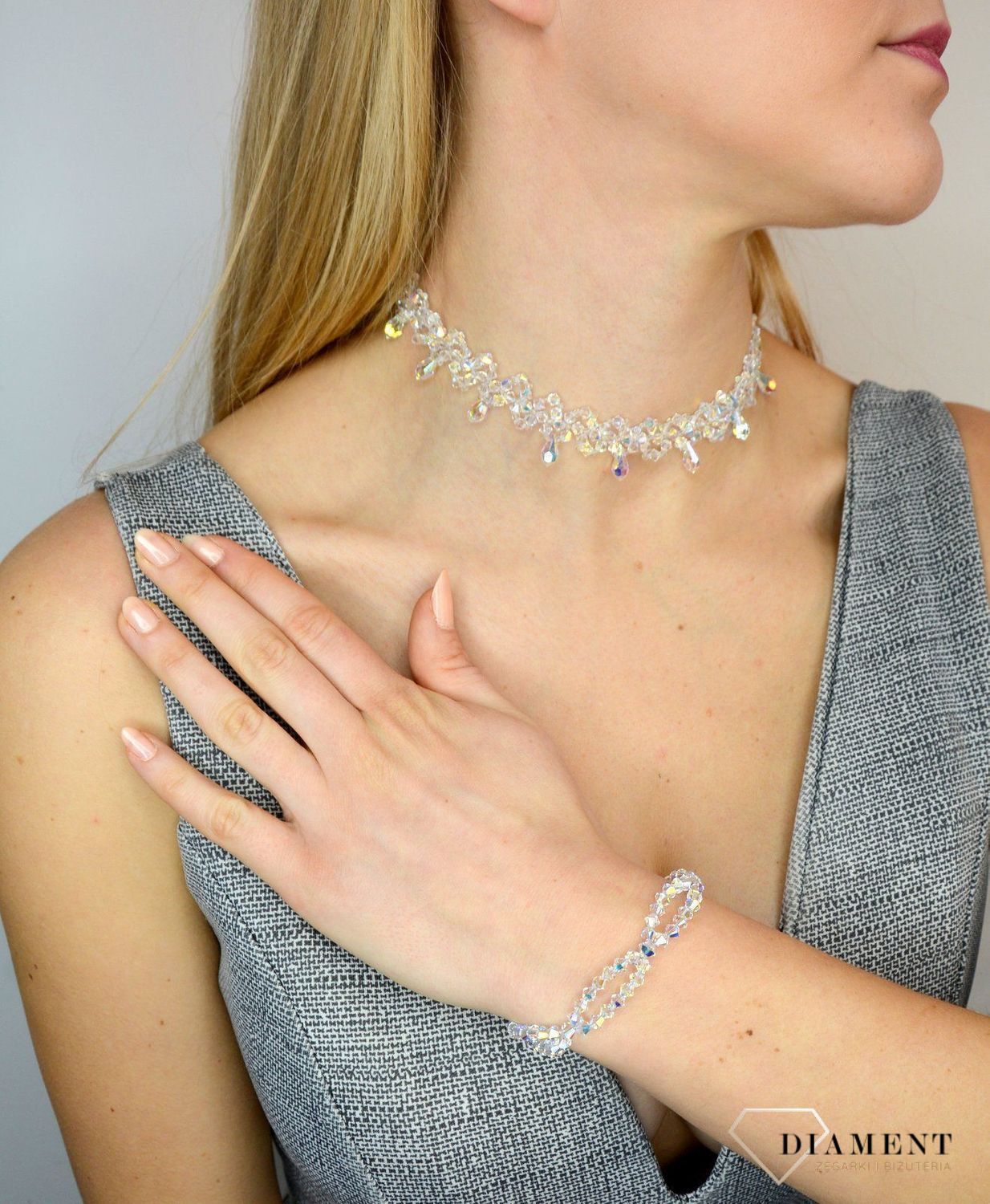 Naszyjnik element Swarovskiego w opalizująym kolorze NR372-1AB wykonany ze srebra próby 925 oraz ekskluzywnych kryształów Swarovski® crystals. Niezwykle elegancka bransoleta (5).JPG