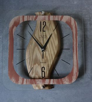 Nowoczesny zegar ścienny do salonu JVD szklany NS19035. Zegar na ścianę z ekskluzywnego szkła.Szkło imitujące drewno. Nowoczesne zegary ścienne (6).JPG