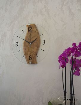 Zegar ścienny drewniany ze szkłem JVD dąb NS19036.78 ✅ Nowoczesny zegar ścienny do salonu JVD wykonany ze szkła oraz dodatku drewnianych elementów. ✅ (1).JPG