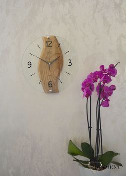 Zegar ścienny drewniany ze szkłem JVD dąb NS19036.78 ✅ Nowoczesny zegar ścienny do salonu JVD wykonany ze szkła oraz dodatku drewnianych elementów. ✅ (2).JPG