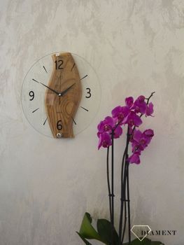 Zegar ścienny drewniany ze szkłem JVD dąb NS19036.78 ✅ Nowoczesny zegar ścienny do salonu JVD wykonany ze szkła oraz dodatku drewnianych elementów. ✅ (3).JPG