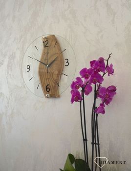 Zegar ścienny drewniany ze szkłem JVD dąb NS19036.78 ✅ Nowoczesny zegar ścienny do salonu JVD wykonany ze szkła oraz dodatku drewnianych elementów. ✅ (6).JPG