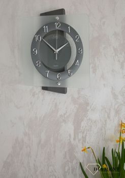 Nowoczesny zegar ścienny w kwadratowej obudowie ze szkłem NS20133.1. Nowoczesny zegar na ścianę w szklanej obudowie. Zegar ścienny na ścianę to świetny dodatek pasujący do każdeym sekundnikie (2).JPG