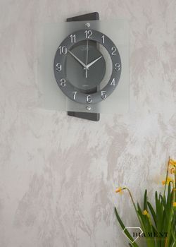 Nowoczesny zegar ścienny w kwadratowej obudowie ze szkłem NS20133.1. Nowoczesny zegar na ścianę w szklanej obudowie. Zegar ścienny na ścianę to świetny dodatek pasujący do każdeym sekundnikie (3).JPG