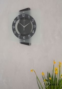 Nowoczesny zegar ścienny w kwadratowej obudowie ze szkłem NS20133.1. Nowoczesny zegar na ścianę w szklanej obudowie. Zegar ścienny na ścianę to świetny dodatek pasujący do każdeym sekundnikie (4).JPG