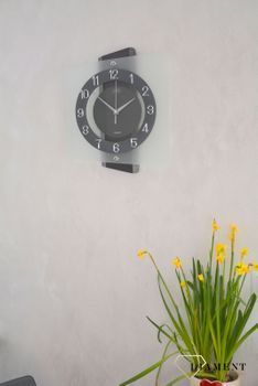 Nowoczesny zegar ścienny w kwadratowej obudowie ze szkłem NS20133.1. Nowoczesny zegar na ścianę w szklanej obudowie. Zegar ścienny na ścianę to świetny dodatek pasujący do każdeym sekundnikie (5).JPG